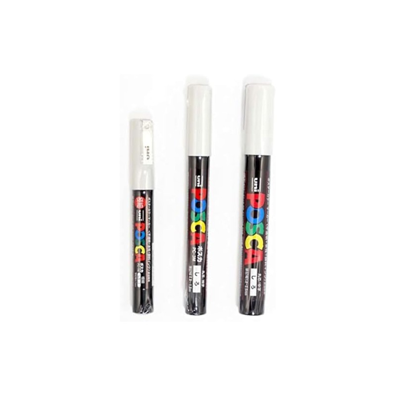 Uni POSCA White Fine Paint Marker Pens, 3 Different Point