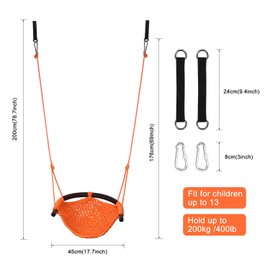 JKsmart Swing Seat for Kids Heavy Duty Rope Play Secure Children Swing Set,Perfect for Indoor,Outdoor,Playground,Home,Tree,with Snap Hooks and Swing Straps,440 lbs Capacity,Orange