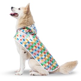 The Dodo Clear Retro Printed Raincoat for Dogs, Size Small; Pet Water Resistant Dog Raincoat with Hook-and-Loop Drape Closure, Easy Clean PVC Material