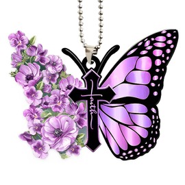Twpribarn Butterfly Car Hanging Ornament, Hanging Charm Home Decoration Keepsake, Butterfly Car Accessories Pendant for Rear View Mirror Christmas Valentine's Day Car Gifts for Men Women (Purple)