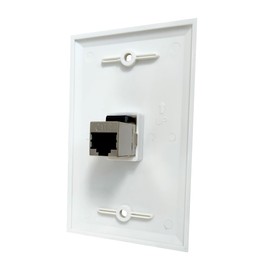 BOPLAT Single Gang Ethernet CAT7 Wall Plate Female to Female - 1 Port Shielded Network CAT 7 RJ45 Keystone Jack Outlet Wallplate for CAT8/CAT7/CAT6 Cables - White