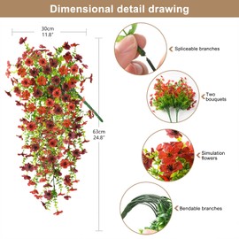 ZFProcess Artificial Hanging Flowers Plants for Outdoor Spring Decoration, 2PCS Faux Silk Daisy UV Resistant Look Real for Outside Home Indoor Planter Porch Garden Yard Decor(Red Brown)