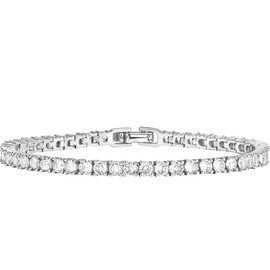 IMPRESSIVE 14K Gold Plated Classic Tennis Bracelet Cubic Zirconia Gold Bracelets for Women Pulsera Esclava Oro Laminado Con Piedras Para Mujer, 7.5 inch, Metal, Cubic Zirconia