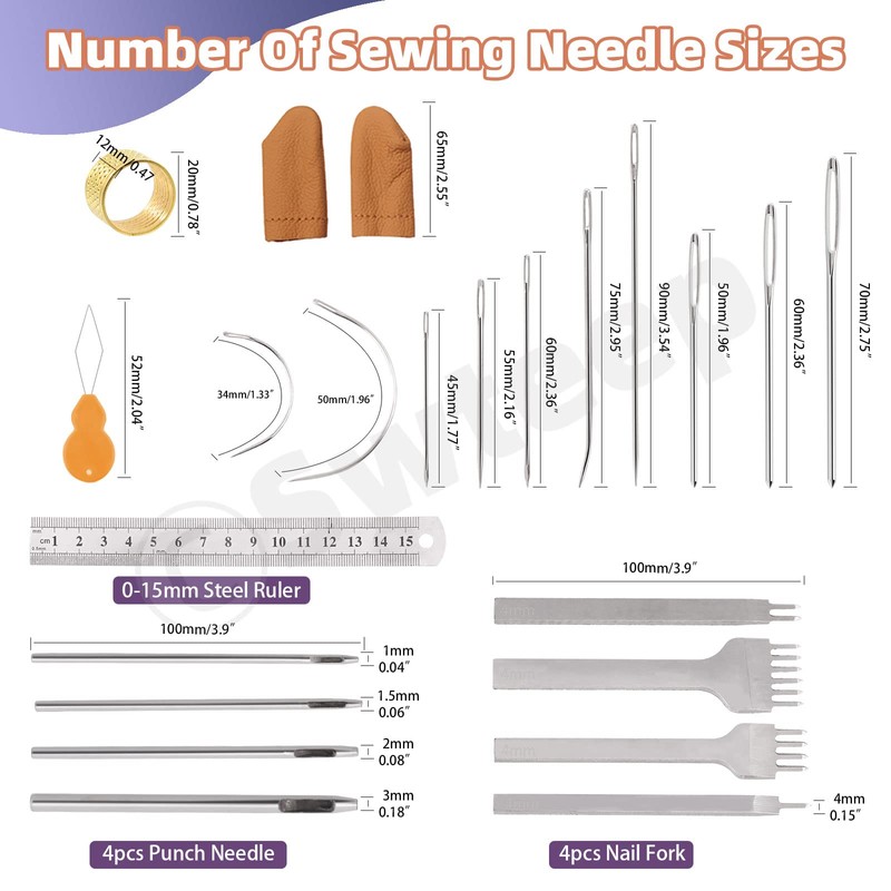 Swpeet 46Pcs Leather Kit, Leather Working Tools and Supplies, Leather