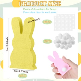 Easter Wooden Bunny Cutouts Unfinished Blank Bunny Table Wooden Signs with 22 White Felt Balls,30 Adhesive Dots for Crafts Easter(Multicolored)
