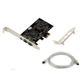 KALEA-INFORMATIQUE PCIe FireWire 400 IEEE1394a 3-Port Controller Card with VIA6308 Chipset and ASM1083 High and Low Profile Angle with Ilink Cable