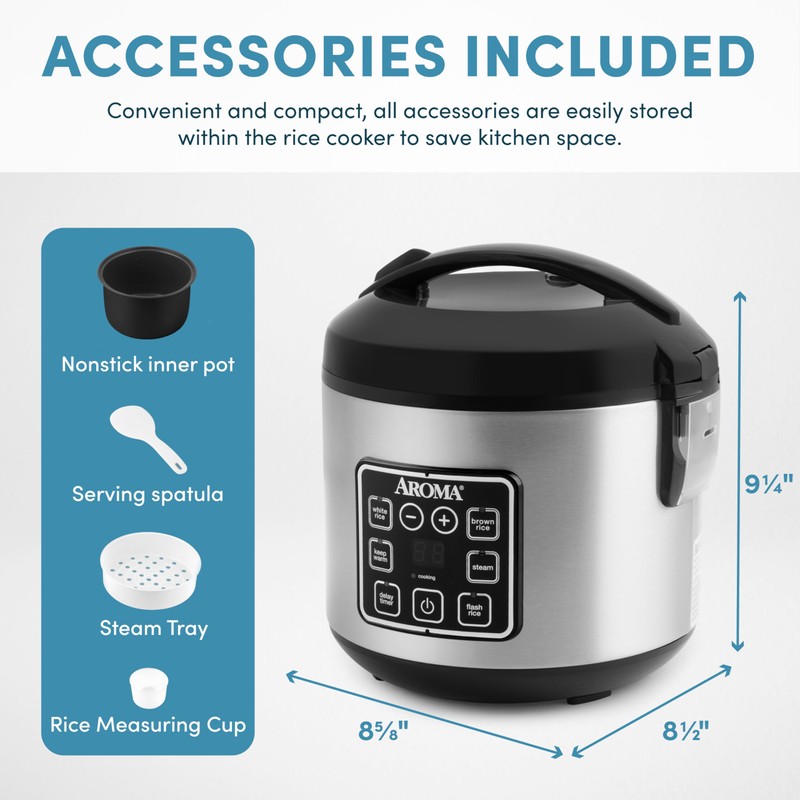 AROMA Digital Rice Cooker, 4-Cup (Uncooked) / 8-Cup (Cooked), Steamer,