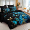 CCoutueChen Butterfly Comforter Set King Size, Blue Gold Marble Bedding