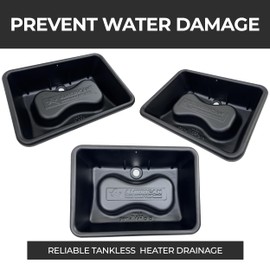 Tankless Water Heater Drain Pan – Universal Water Heater Protection – Fits Whole or Single Unit Tankless Hot Water Heaters – 20” x 14” x 6” – Easy Install & Leak Prevention (Drilled)