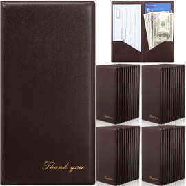 Affrolling 25 Pcs Check Presenters for Restaurants Dark Brown Guest Check Card Holder Bill Book Tip Check Holder with Gold Thank You Imprint Guest Check Books for Servers Cafe Bar Waiter, 8 x 4 Inch