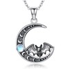 Qyvit Moon Bat Necklace 925 Sterling Silver Gothic Pendant Vampire