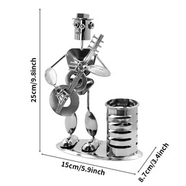 Iron Art Guitar Pen Holder,Metal Musician Player Pencil Cup Pot Storage Organizer Retro Humanoid with Hat Pencil Holder Container Sculpture Figurine Statues for Home Office Desktop Stationery Gift
