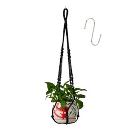 HUIHONGHOME 3 ft Macrame Plant Hanger Indoor Handmade Large Long Wall Window Black Hanging Planters Holder Outdoor Boho Home Decor Ceiling Basket Hangers Plants