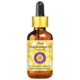 Deve Herbes Pure Chaulmoogra Oil (Hydnocarpus wightiana) with Glass Dropper 100% Natural Therapeutic Grade Cold Pressed 5ml (0.16 oz)