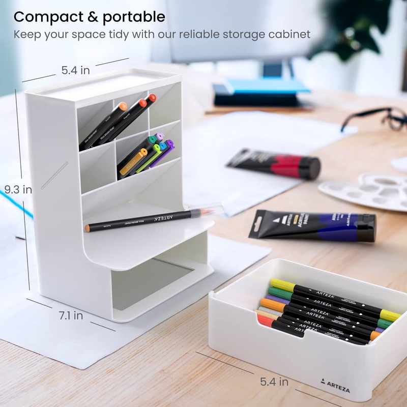 ARTEZA Desktop Pen and Marker Organizer, 6-Compartment White Pen Holder