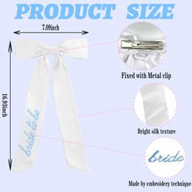 Aunthvra Wedding Hair Bow Blue Embroidery Bridal Satin Ribbon Hair Clip Bachelorette Hair Accessories for Women Bride to Be Bridal Shower Party Supplies