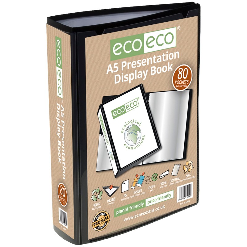 eco-eco A5 Size 50% Recycled 80 Pocket Black Presentation Display