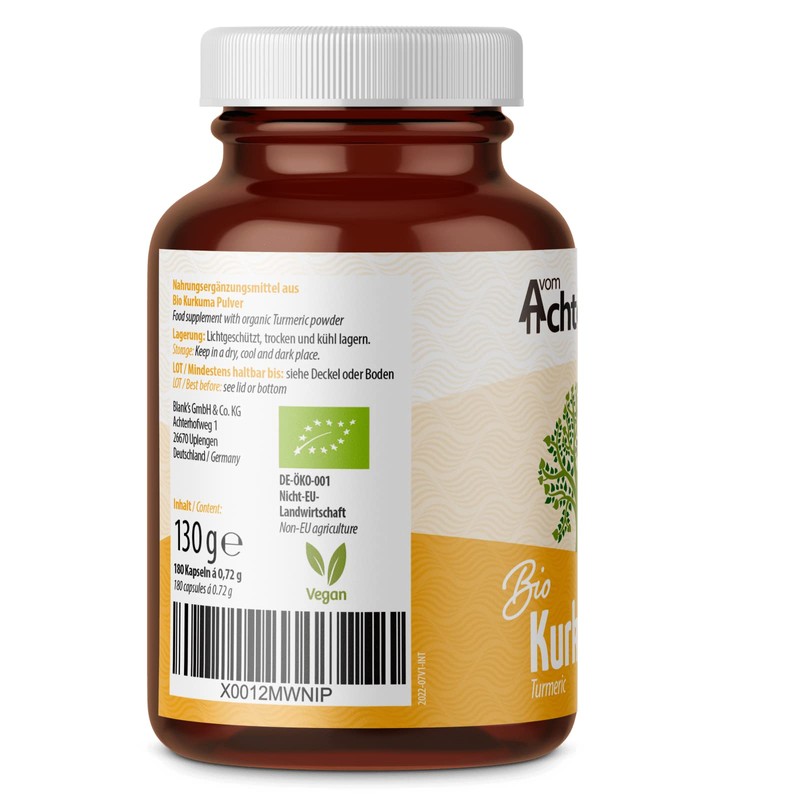 Turmeric Capsules High-Dose Organic 600 mg Curcuma Powder per Capsule,