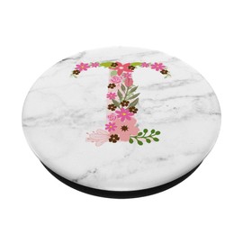 WHITE MARBLE PHONE GRIP PINK LETTER T INITIAL -T LETTER T