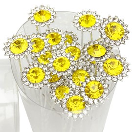 PRETTYLIFE 20Pcs Bridal Hair Pins Crystal Sunflower Rhinestone U-Shaped Wedding Hair Pieces Accessories for Women Girls Party (Gold (Yellow))