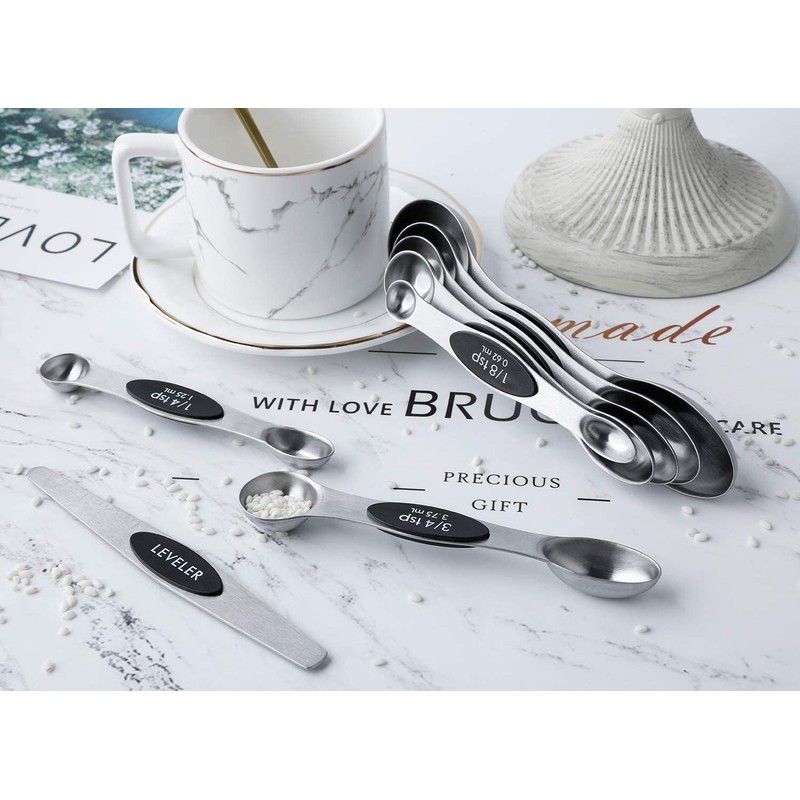 Magnetic Measuring Spoons Set of 8 Stainless Steel Stackable Dual