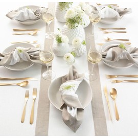 Solino Home Linen Table Runner 90 Inches Long - Natural and White 100% Pure Linen 14 x 90 Inch Table Runner for Dining, Summer - Contempo