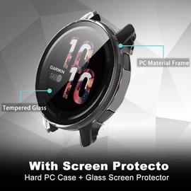 KeeFos [2 Pack Cases Compatible with Garmin Venu 2, [Shockproof] [Scratch-Proof] [Touch Sensitive] Hard PC Protective Case Shell Cover for Garmin Venu 2 - Black+Transparent