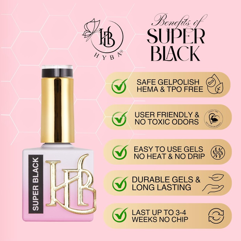 HYBRID SUPER BLACK Gel Polish, Professional Nail Color, 18ml