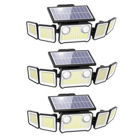 3000LM Solar Lights Outdoor, 5 Heads Solar Security Lights with Remote Control, IP65 Waterproof Motion Sensor Lights 3 Modes Flood Lights for Wall, Porch, Yard, Outside, 3 Pack