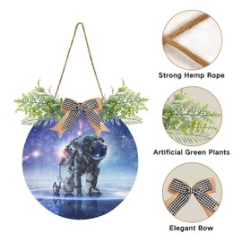 Oyihfvs Astronaut in Galaxy Stars Universe Door Hanging Sign, 12" Merry Christmas Front Plaque Board Round Wreath for Daily Holiday Welcome Home Garden Yard Wall Pediments