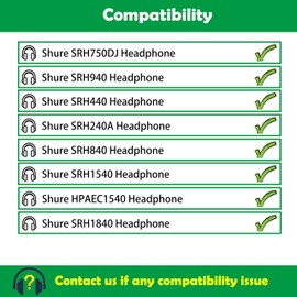 ACCOUTA Ear Pads + Headband Compatible with Shure SRH750DJ SRH940 SRH440 SRH240A SRH840 SRH1540 HPAEC1540 SRH1840 Headphones Ear Pads Replacement with Warm Soft Fabric and High Density Foam