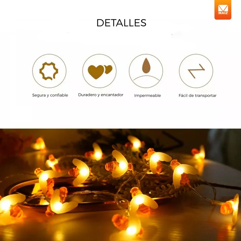 Maíz Serie Foco Luces Led Decorativas Abejas Kawaii 3 Metros