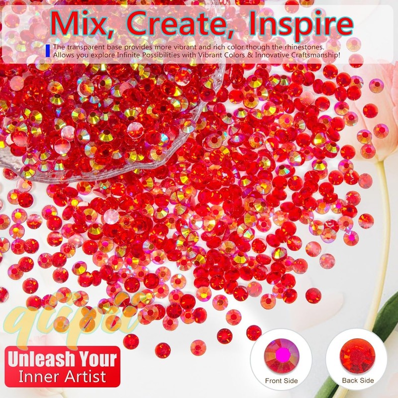 qiipii 1550PCS 5mm Transparent Red AB Resin Rhinestones Clear Dark
