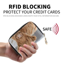 Sletend Womens Zipper Leather Case Purse Highland Cow Cattle ID Card Holder Slim Leather Organizer Case Small RFID Card Wallet