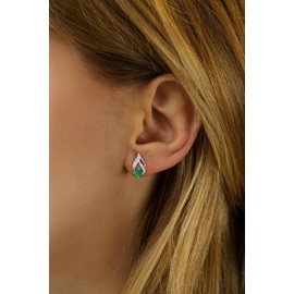SILVEGO Women's Earrings Made of 925 Sterling Silver with Genuine Green Emerald, Silver, Emerald