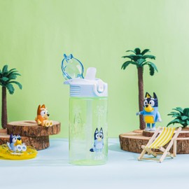 Zak Designs Bluey Sage Kids Water Bottle For School or Travel, 16oz Durable Plastic Water Bottle With Straw, Handle, and Leak-Proof, Pop-Up Spout Cover (Bluey & Bingo)