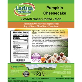 Pumpkin Cheesecake French Roast Coffee (Gourmet, Naturally Flavored, Whole Coffee Beans) (8 oz, ZIN: 564023) - 2 Pack