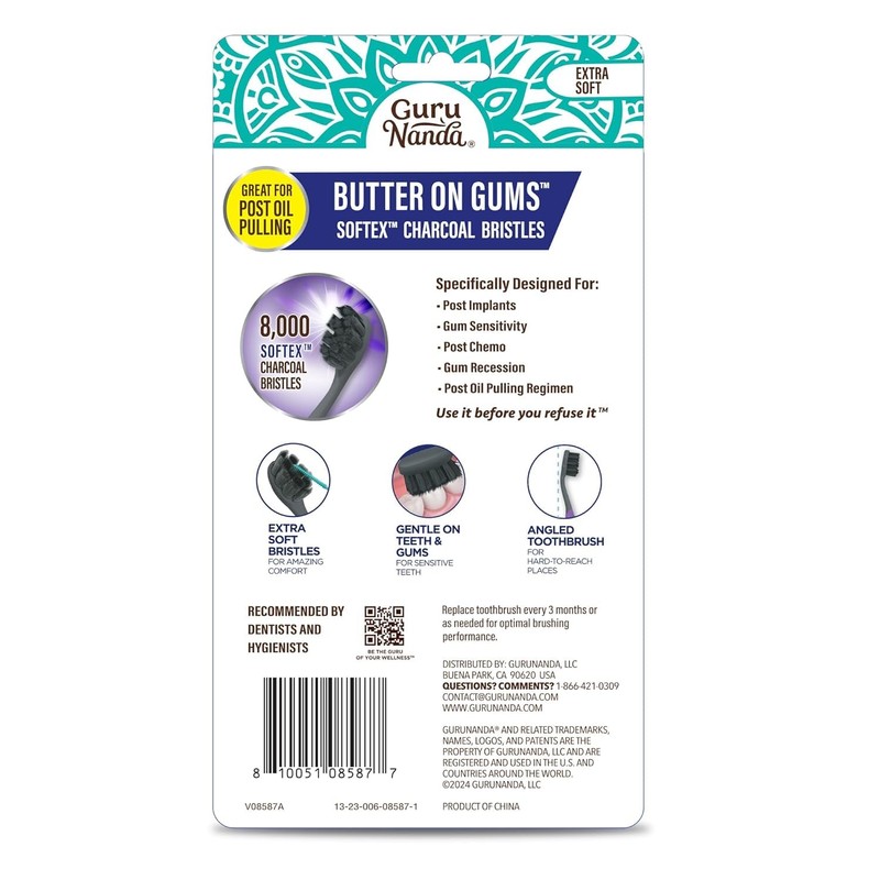 GuruNanda Butter on Gums Charcoal Toothbrush - 8000+ Softex Bristles