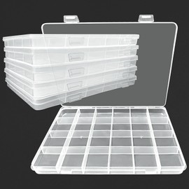 Xpieoyrm Pack of 6 24 Grid Transparent Sorting Boxes, Plastic Sorting Box, Storage Box, Double Buckle Storage Box, Organiser Box, for Buttons, Small Parts, Beads