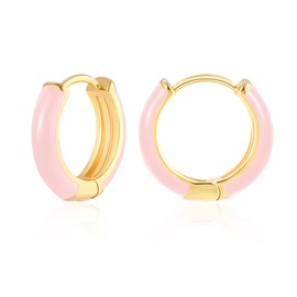 MESOVOR Small Gold Hoop Earrings for Women, 18K Gold Plated Lightweight Huggie Earrings | Enamel Hypoallergenic Earrings Gifts for Girls (Light Pink)