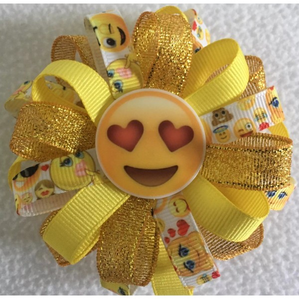 "Handmade" Girls Hair Bow 3 1/2" Emoji Flower Bow Heart