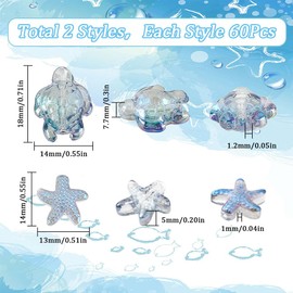 SUNNYCLUE 1 Box 120Pcs Sea Turtle Beads Bulk Starfish Bead Charms Glass Ocean Life Sea Themed Tortoise Summer Beach Animal Loose Spacer Beads for Jewelry Making Bracelet Necklaces Earrings DIY Crafts