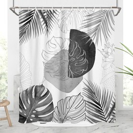 AAtter Black and White Floral Shower Curtain Gray Grey Leaf Tropical Palm Leaves Boho Abstract Plant Botanical Geometric Fun Aesthetic Fabric Polyester Home Bathroom Decor Bathtub Set, 60x72, Nature