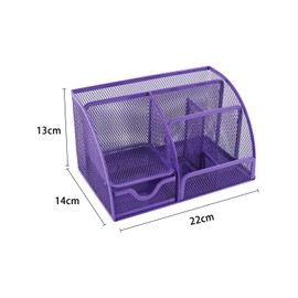 EasyPAG Office Mesh Desk Tidy Versatile Stationery Storage Desktop Organiser Pen Holder with Drawer,Purple