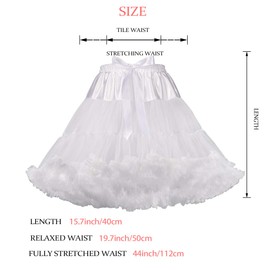 Women's Elastic Waist Chiffon Petticoat Puffy Tutu Tulle Skirt Princess Ballet Dance Pettiskirts Underskirt (White)