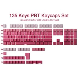 Keycaps 135 Keys PBT Letter Side Print Shine Through Keycaps Red Gradient Custom Keycaps for ISO/UK Layout Cherry MX Switches Mechanical Keyboards (Cherry Profile)