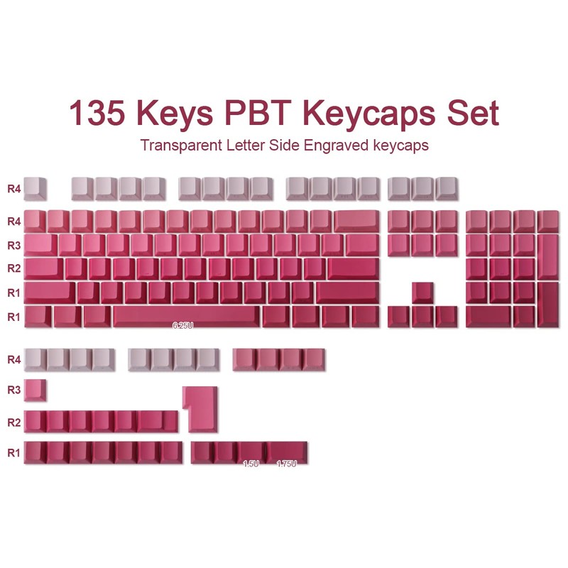 Keycaps 135 Keys PBT Letter Side Print Shine Through Keycaps