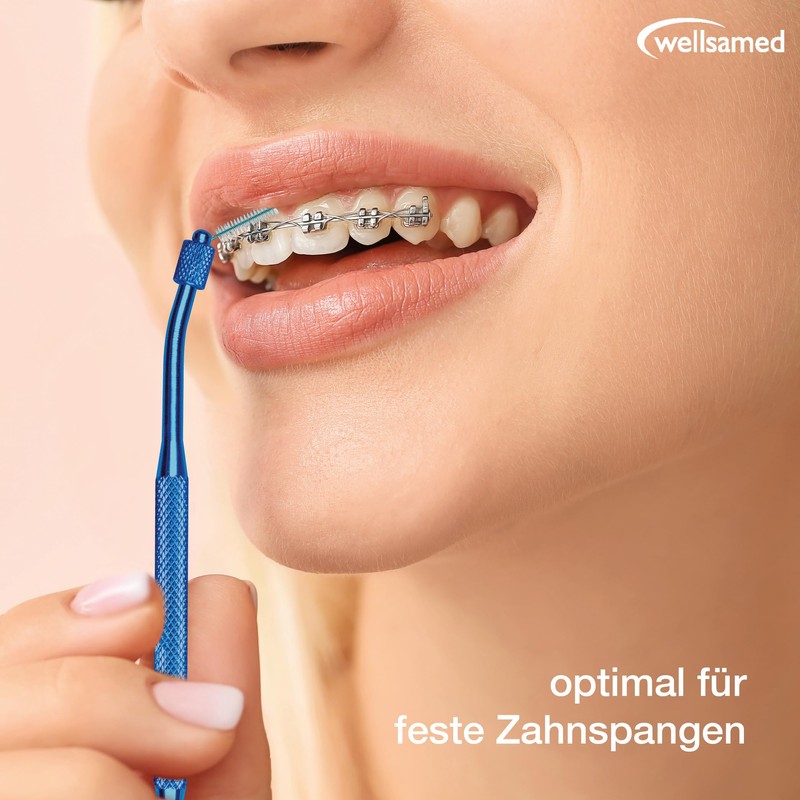 wellsamed Duo Interdental Brush Holder with Angled Head Blue for
