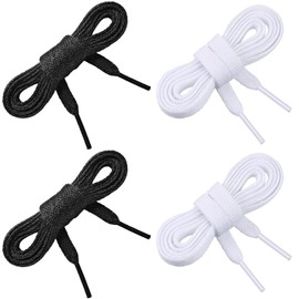 WILLBOND 2 Pairs Flat Shoelaces Trainer Shoelaces Replacements Athletic Shoe Laces for Sports Shoes, Casual Shoes Adults or Kids (Black, White)