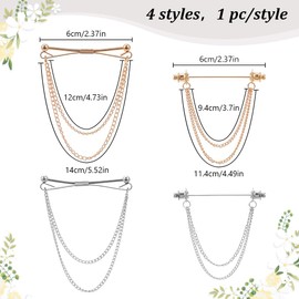 WEBEEDY 4 Pcs 2 Styles Tie Chains for Men Shirt Collar Pins Double Tassels Chains Collar Bar Pin Gold Silver Tie Pins Men Tie Tack Pin for Tie Accessories Suit Wedding Business Party Gift, 6cm/2.6''